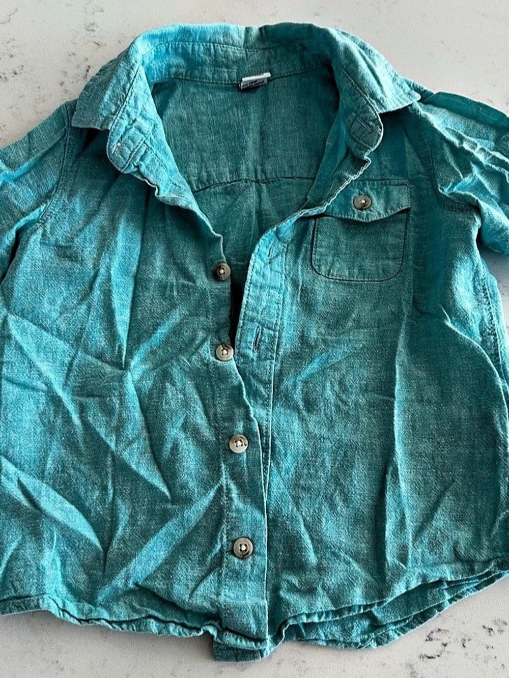 Old Navy Short-Sleeve Linen-Blend Pocket Shirt for Toddler Boys Blue 3T